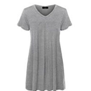 Womens V Neck Short Sleeve Pleats Tunic Top
